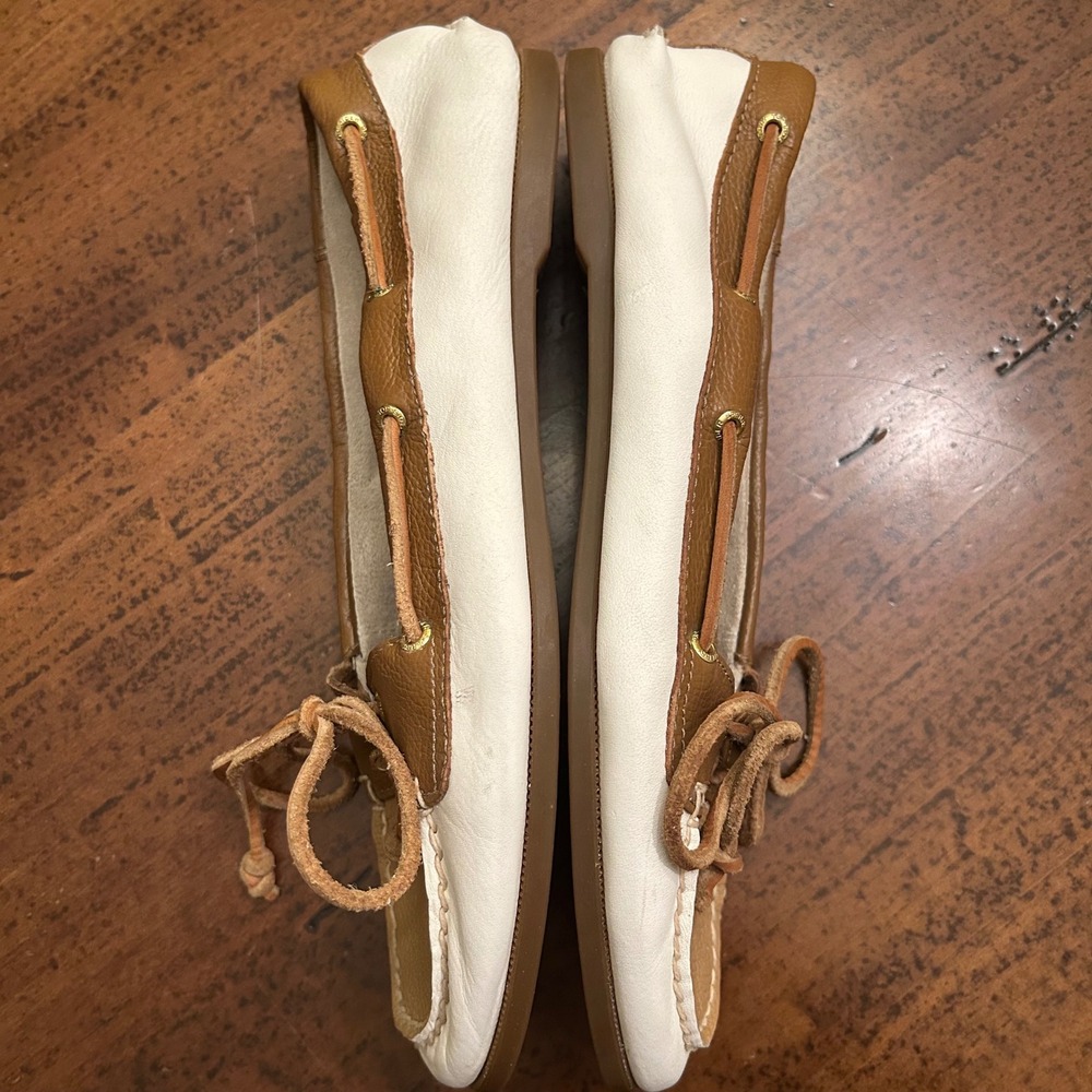 Sperry Top-Sider Audrey Boat Shoes White Cognac Sand Leather Loafers Womens 8M - Picture 4 of 14